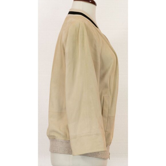 BRUNELLO CUCINELLI IVORY SUEDE ZIP BOMBER JACKET - Picture 5 of 8
